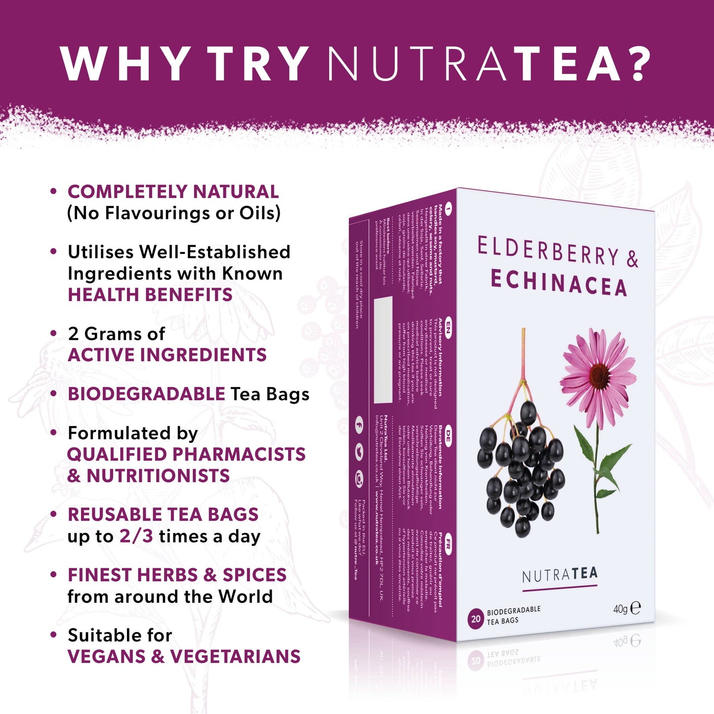 NutraTea - Elderberry & Echinacea Herbal Tea
