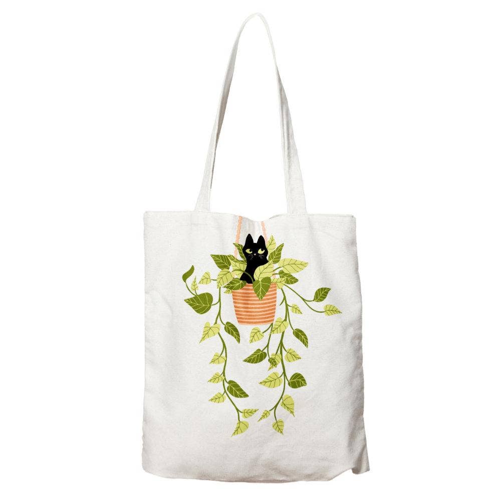 Shared Earth - Tote Bag Recycled Cotton Cat in Plant 36 x 40cm