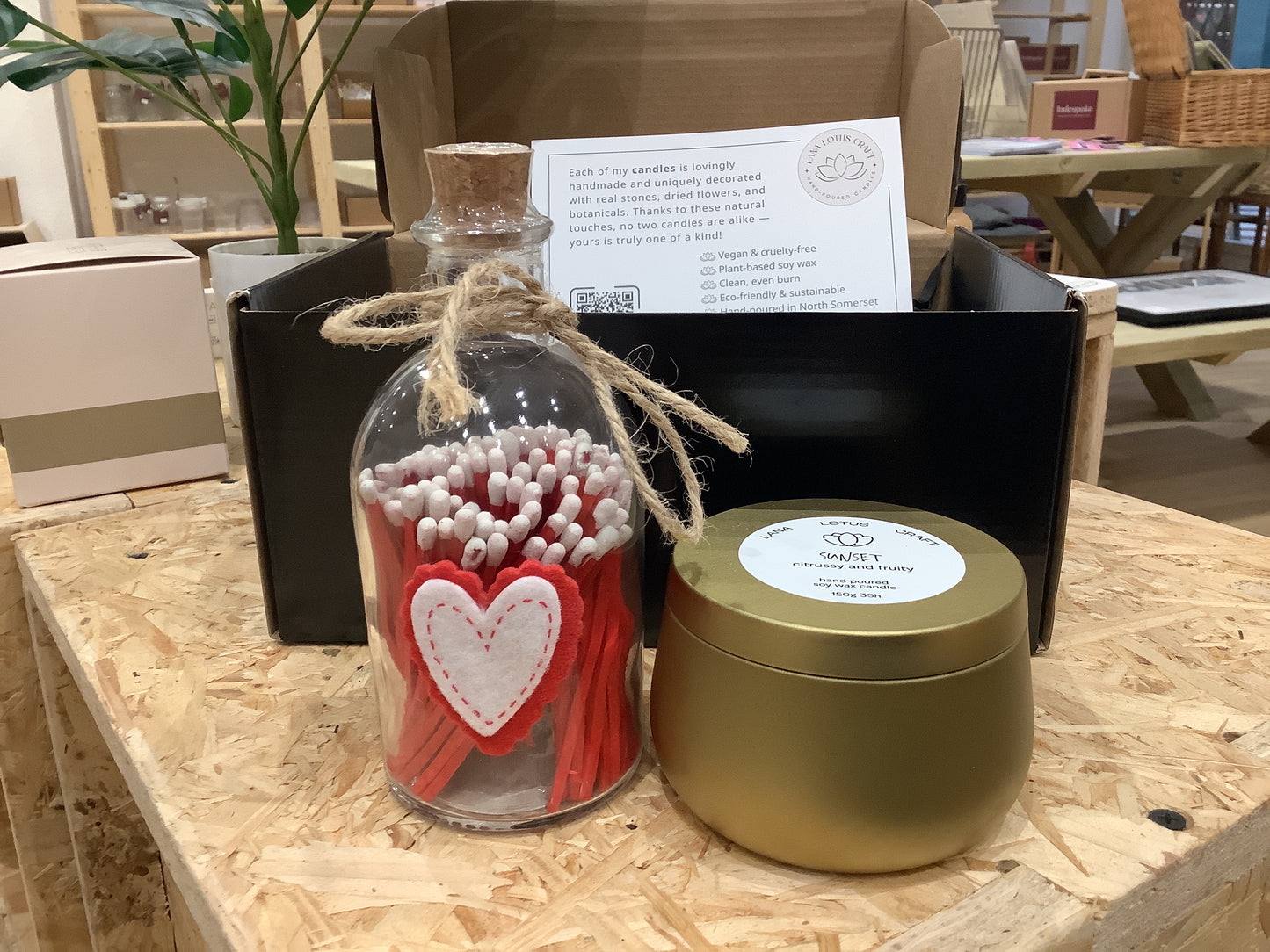 Lana Lotus Craft - Valentine’s Candle Gift Box (‘Sunset’ candle 8 oz + Glass Jar Red Matches) LLC015