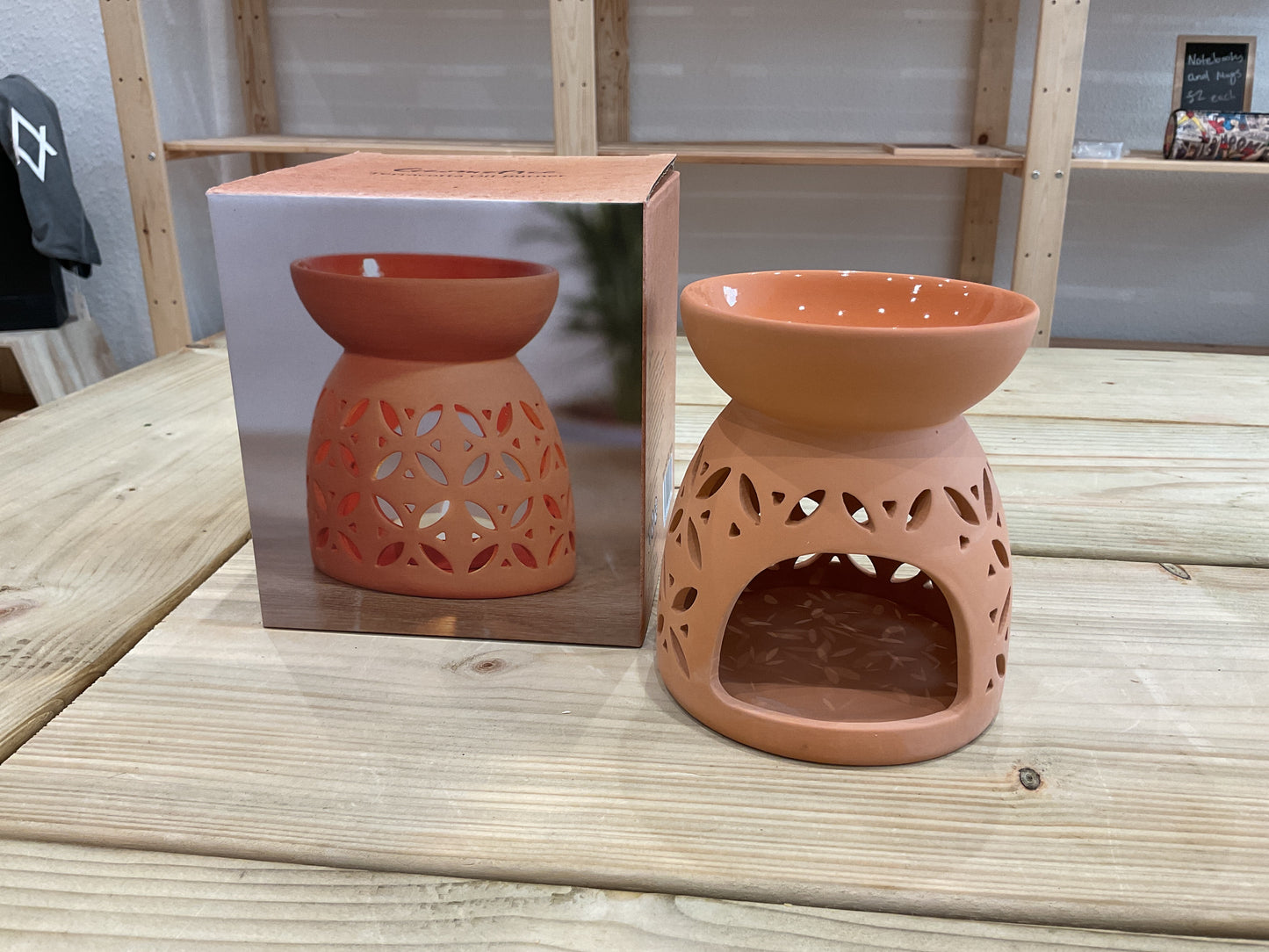 Geometric terracotta oil burner by Lana Lotus Craft - handcrafted home fragrance accessory