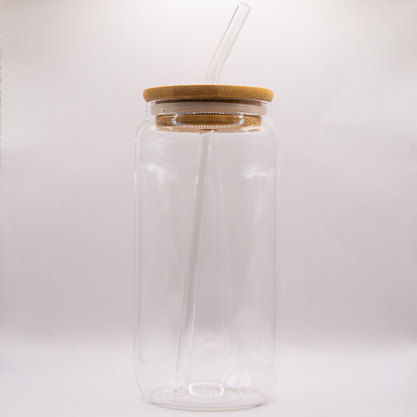 Glass Tumbler With Straw and Wood Lid - 550ml