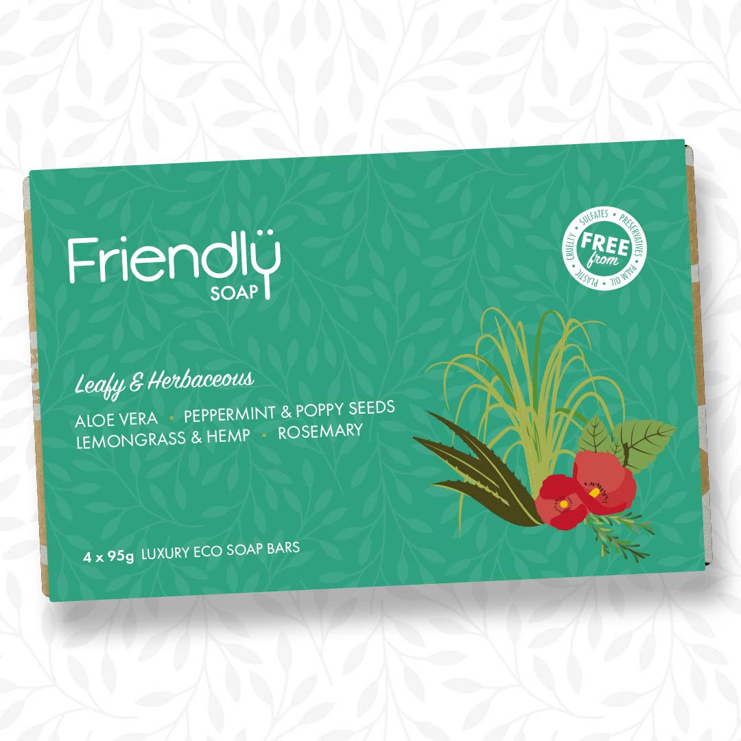 Friendly Soap - Vegan Soap Gift Selection 4 Pack - Leafy & Herbaceous