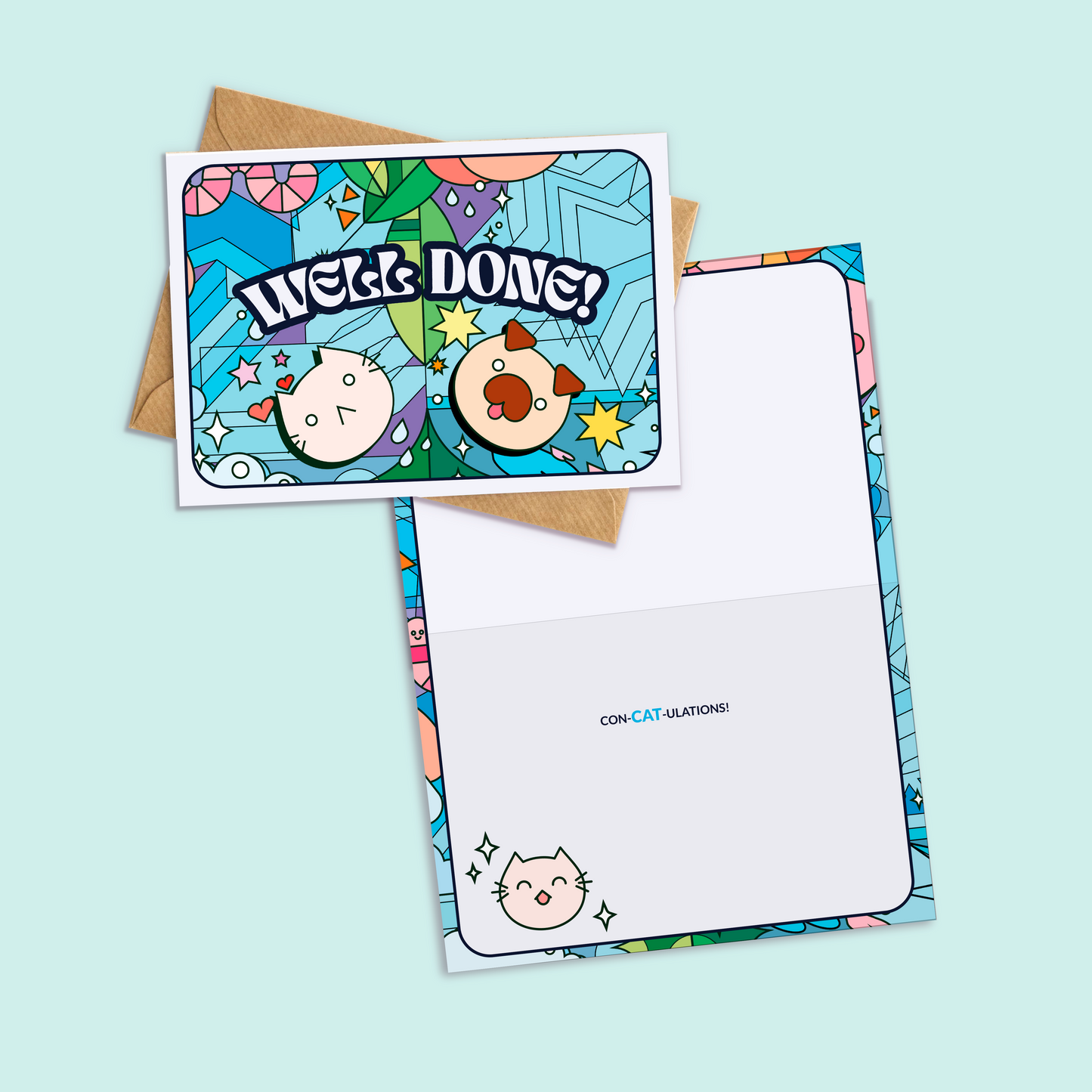 Well done! Winter congratulations card. Inside: Con-cat-ulations!