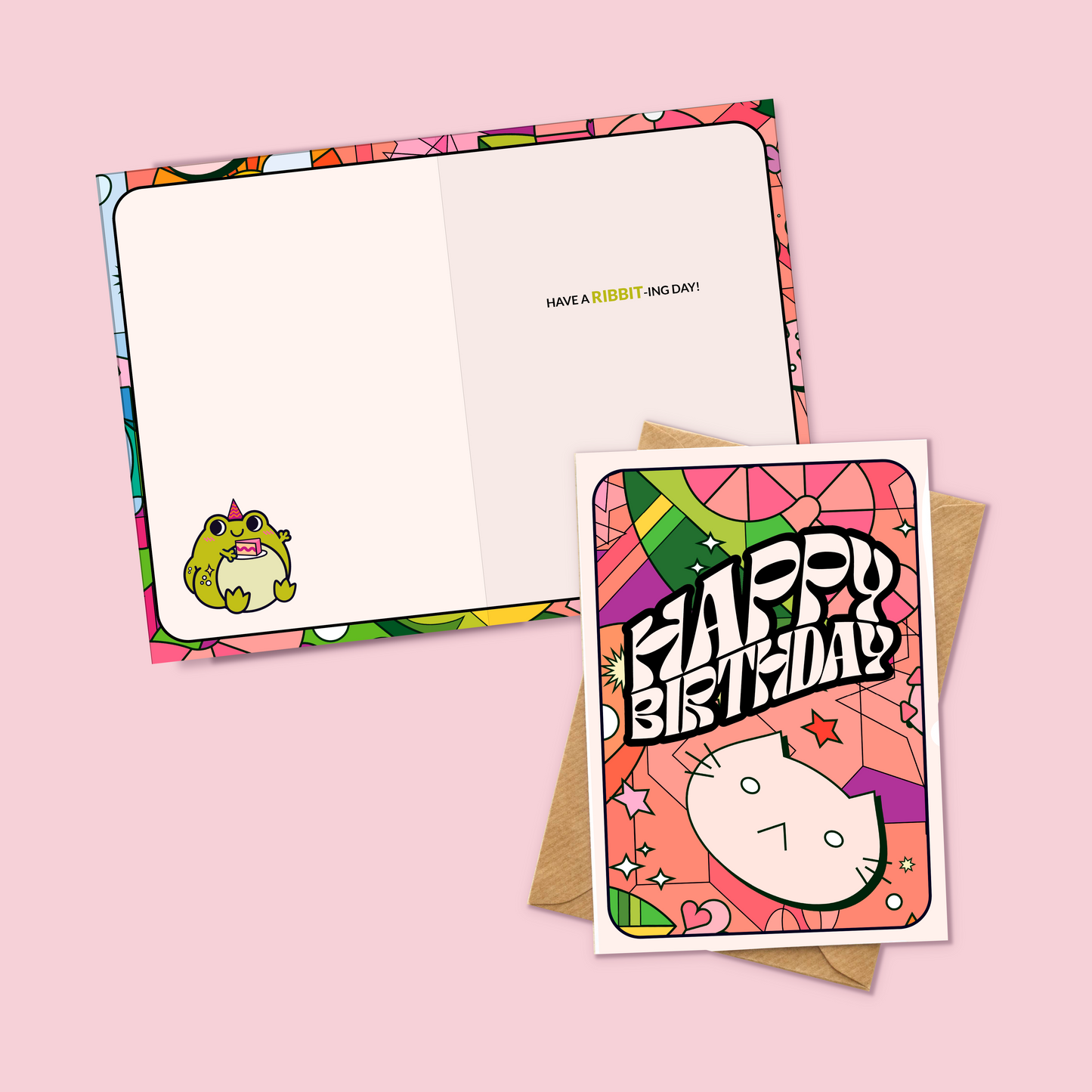 Happy birthday autumn card. Inside: Have a ribbit-ing day!
