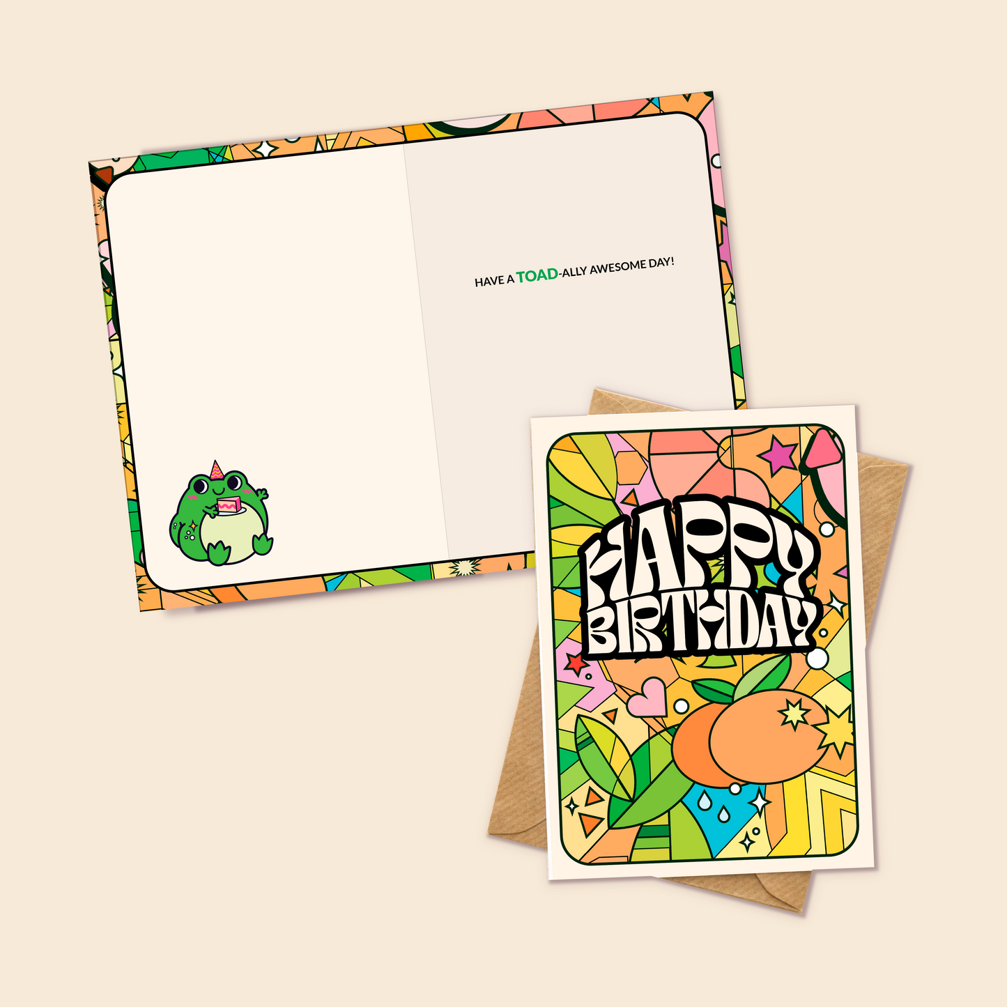 Happy birthday summer card. Inside: Have a toad-ally awesome day!