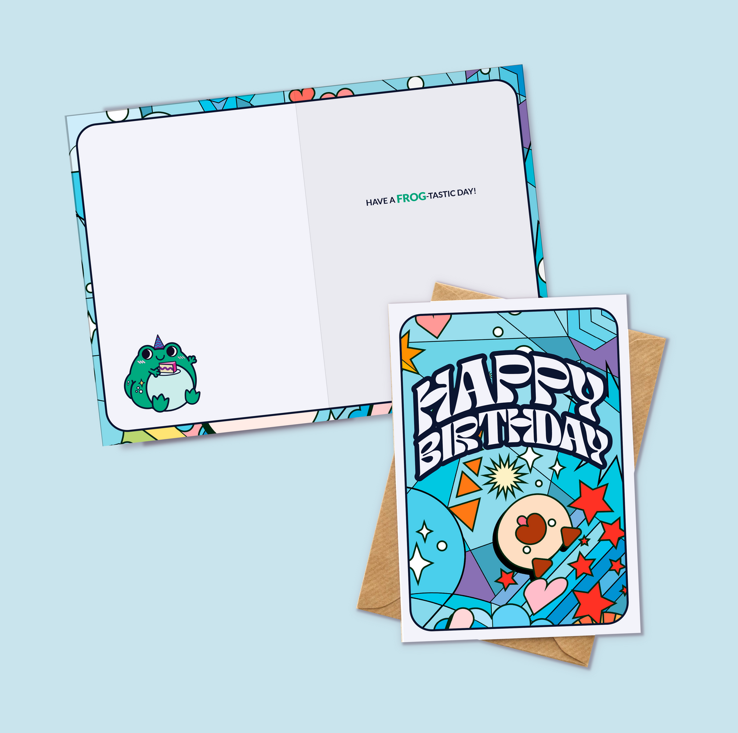Happy birthday winter card. Inside: Have a frog-tastic day!