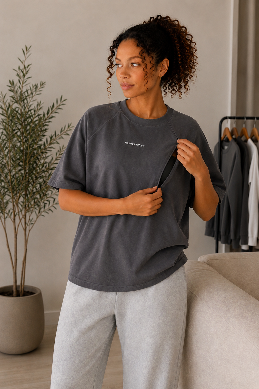 The Oversized Feeding Tee | Charcoal