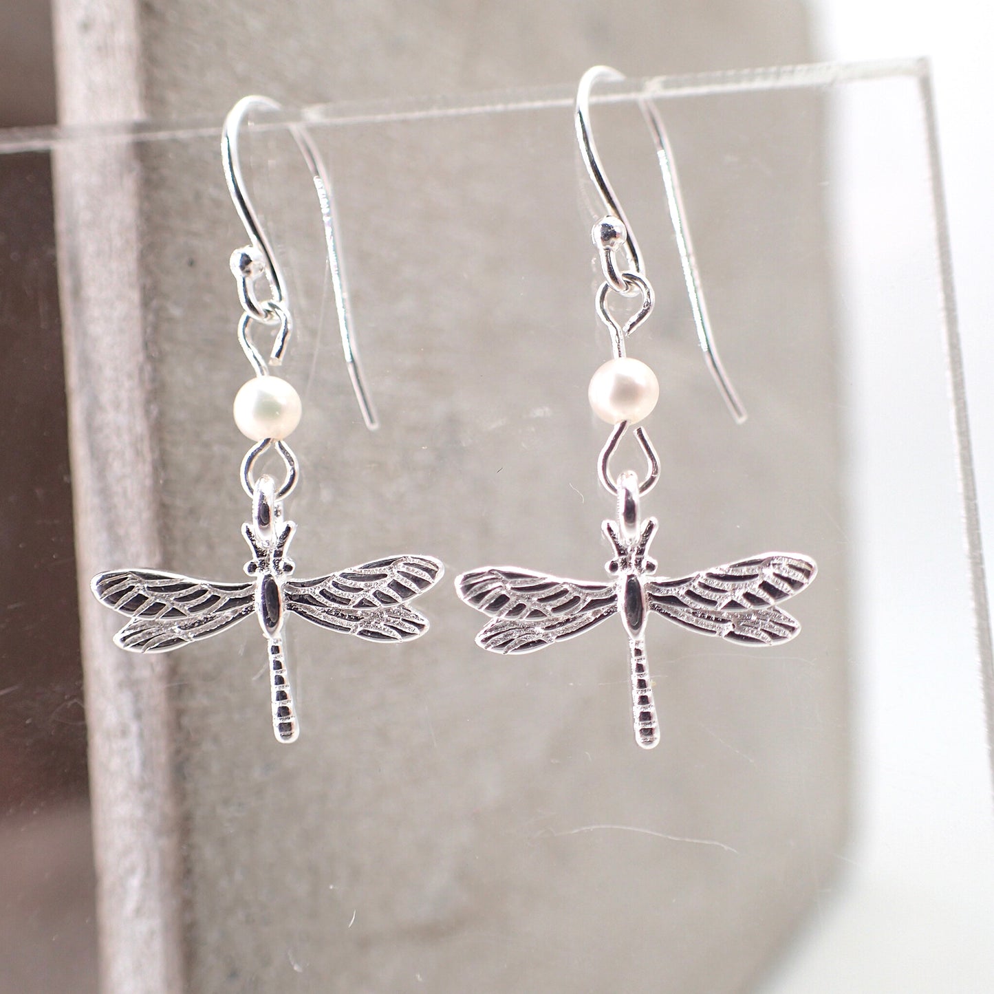 Dragon Fly Silver 925 & Fresh Water Pearl Earrings