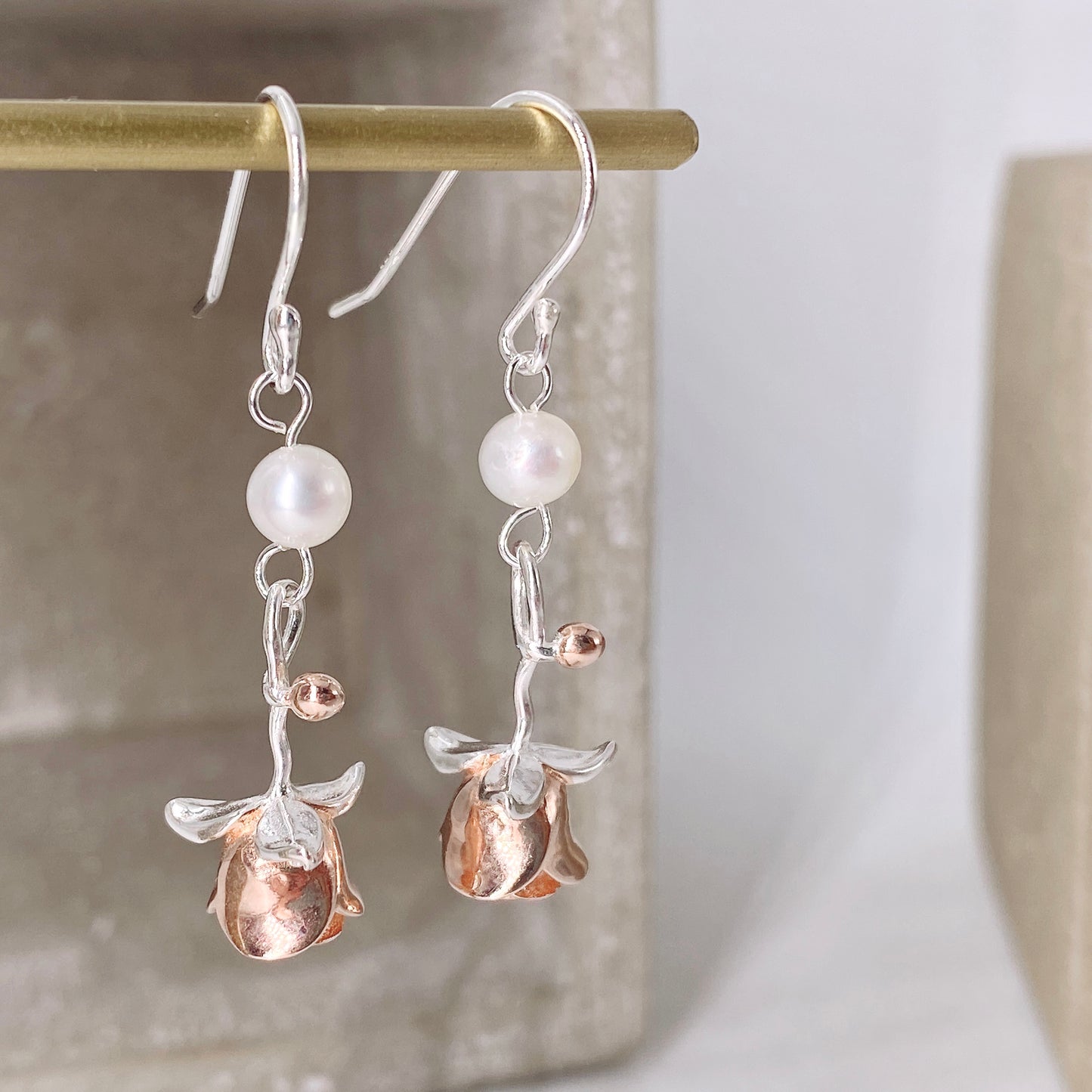 Rose Silver 925 Fresh Water Pearl Earrings