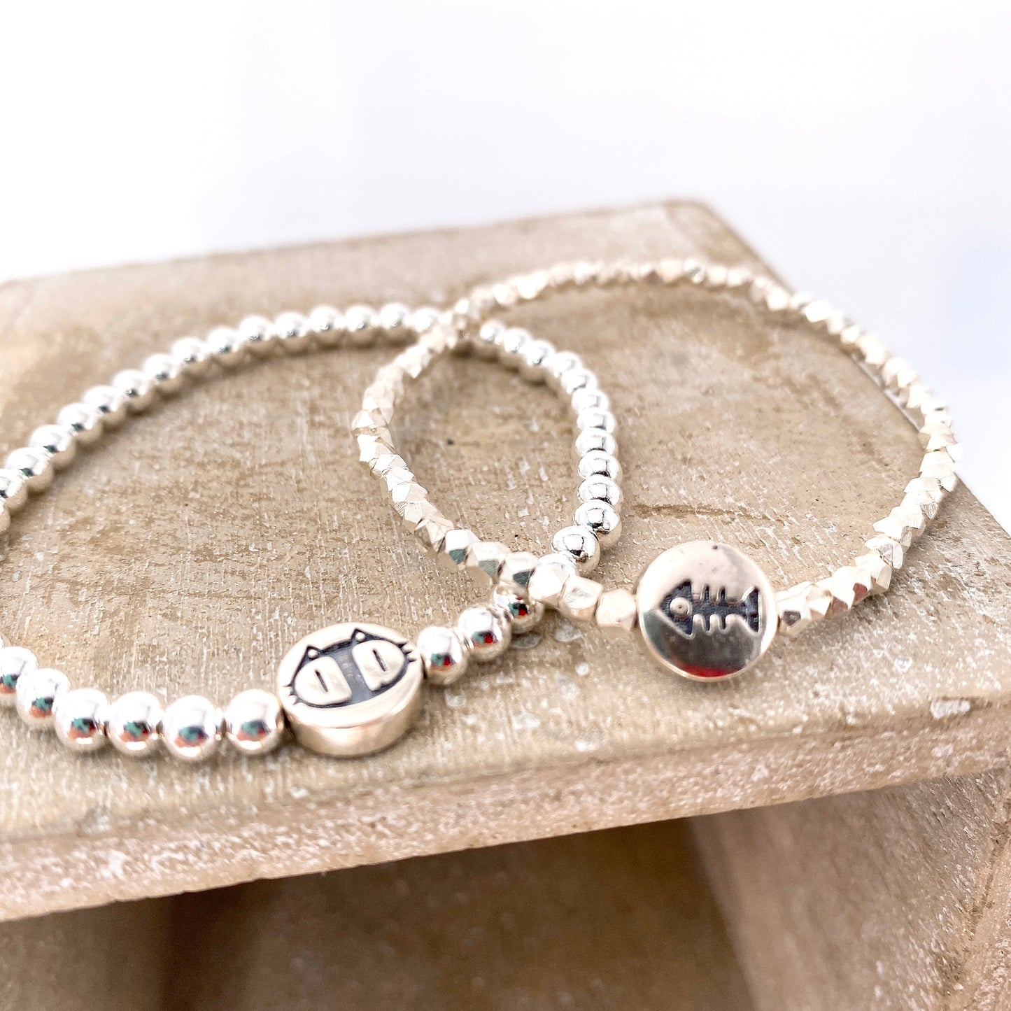 Cat and Fish Silver 925 Bracelet