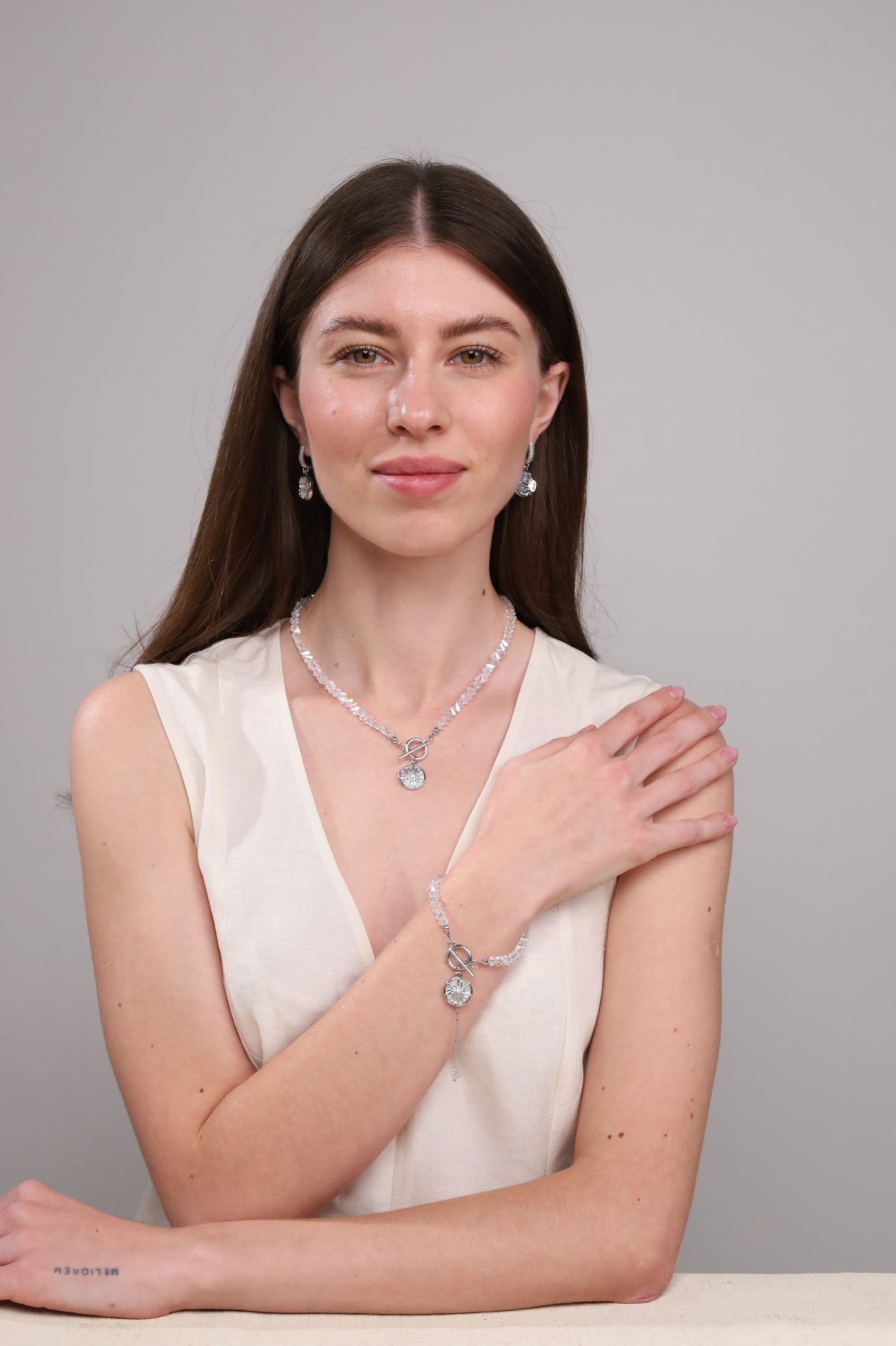 KENSY Crystal Sun Pendant Necklace, Crystal Choker, Pendant Bracelet, Earrings