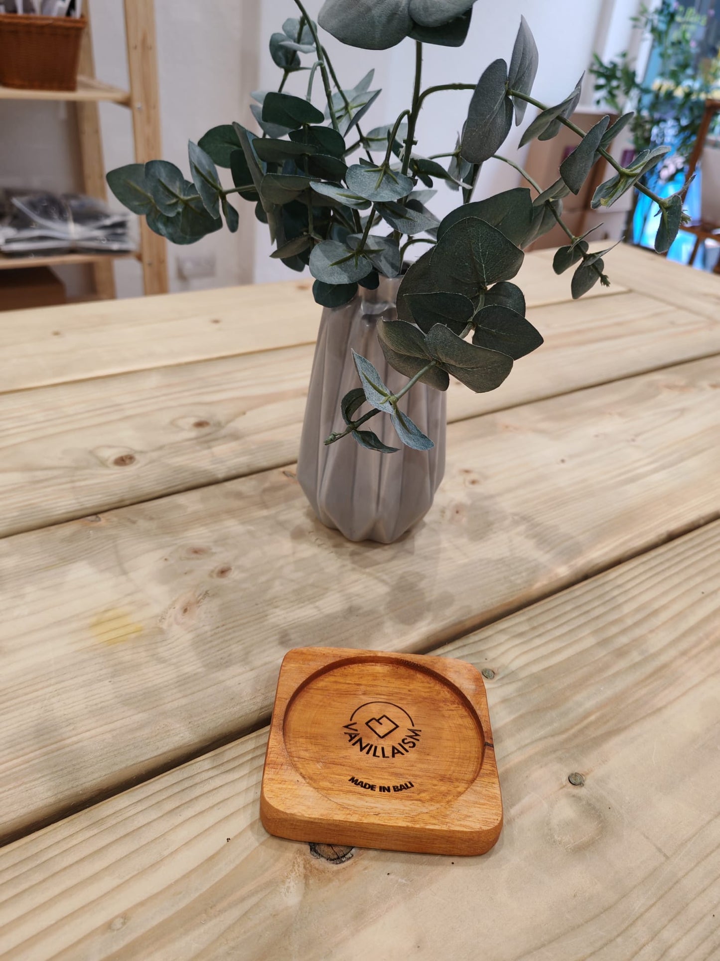 Vanillaism carved branded wooden coasters VAN011 - handcrafted natural homeware