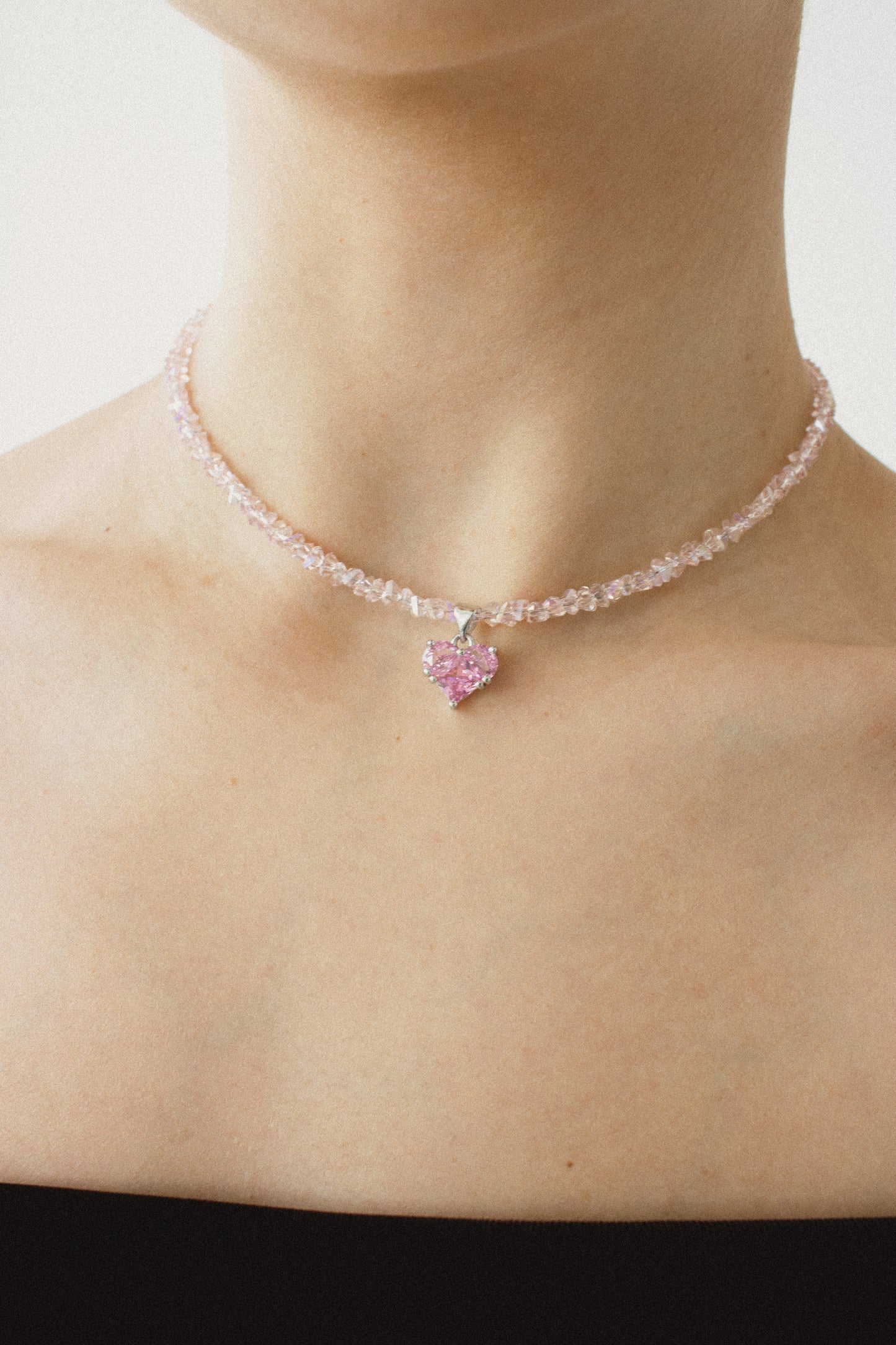 KENSY Pink Heart Pendant Necklace with Lobster Clasp, Crystal Choker, Heart Pendant Bracelet, Heart Drop Earrings Silver