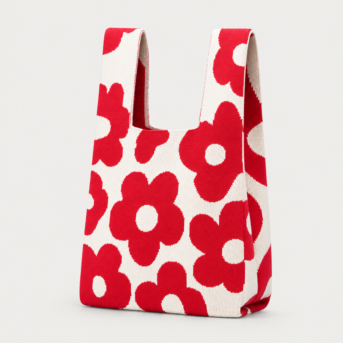 TOKEII KNIT STUDIO - Retro Petal Floral Knitted Reusable Market Bag-Tote bag
