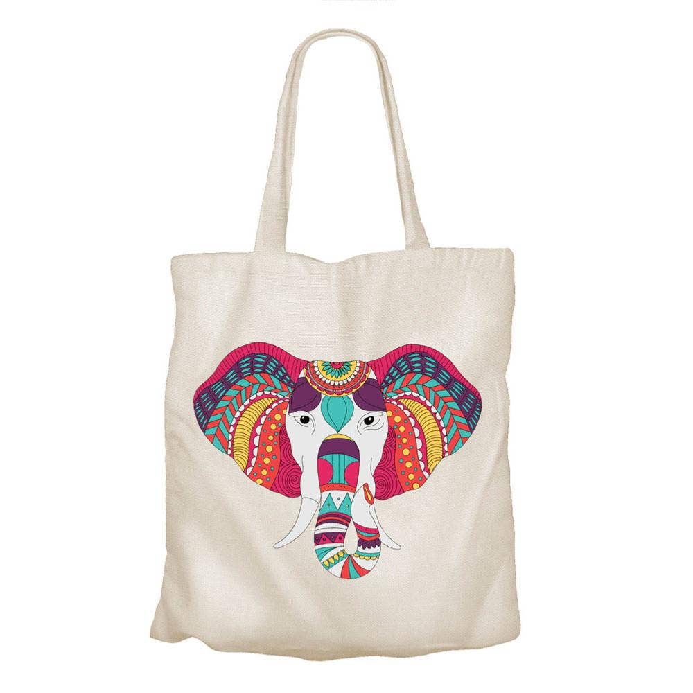 Shared Earth - Tote Bag Recycled Cotton Elephant Mandala 36 x 40cm