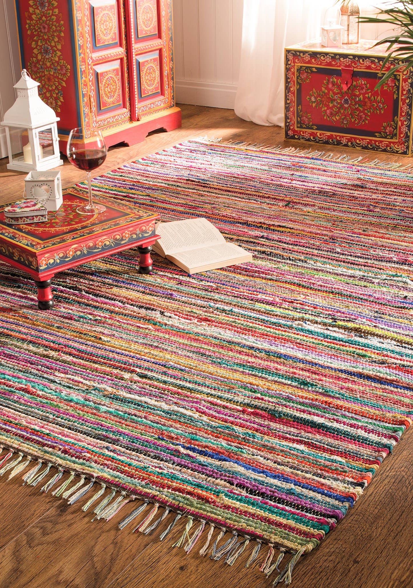 Namaste - Multi Colour Recycled Cotton Rag Rug 75 X 120cm
