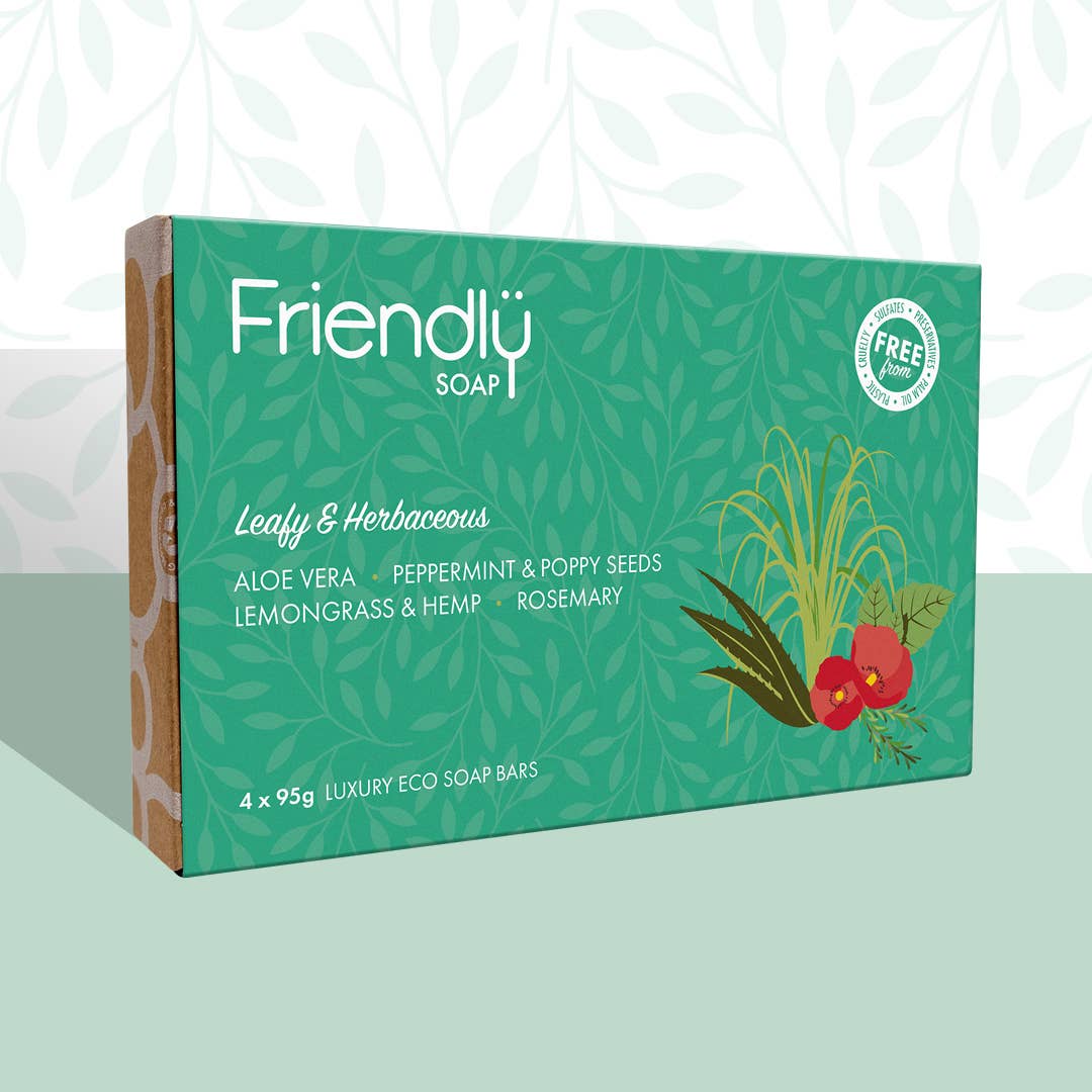 Friendly Soap - Vegan Soap Gift Selection 4 Pack - Leafy & Herbaceous