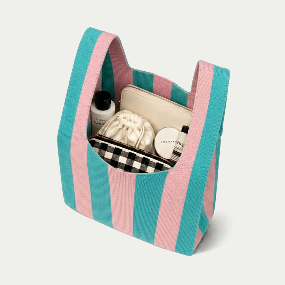 TOKEII KNIT STUDIO - Classic Stripe Knitted Reusable Market Bag-Tote Bag-gift