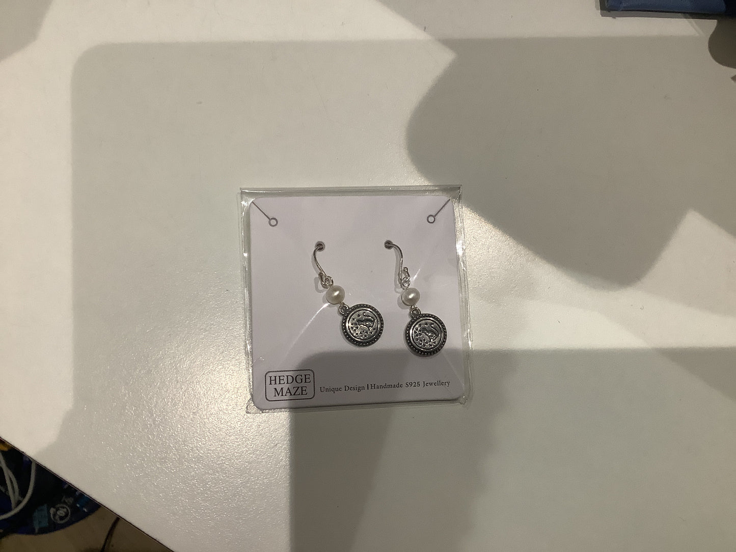 Cat with Heart Silver 925 Fresh Water Pearl Earrings