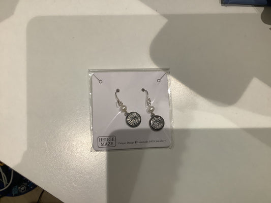 Cat with Heart Silver 925 Fresh Water Pearl Earrings