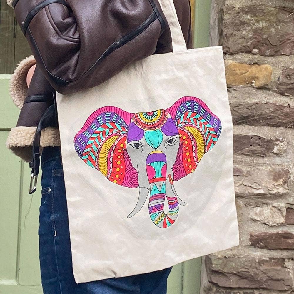 Shared Earth - Tote Bag Recycled Cotton Elephant Mandala 36 x 40cm