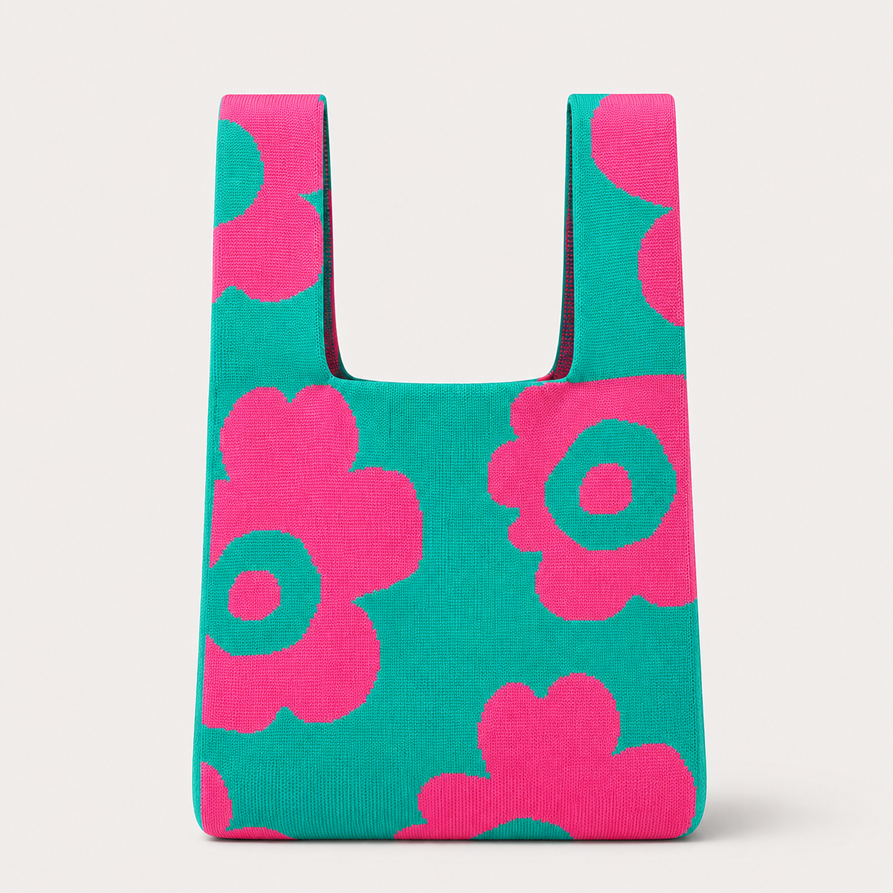 TOKEII KNIT STUDIO - Bold Blooms Floral Knitted Reusable Market Bag-Tote Bag
