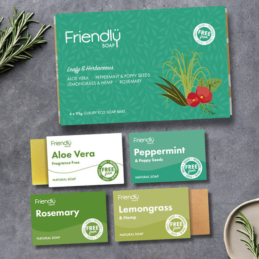 Friendly Soap - Vegan Soap Gift Selection 4 Pack - Leafy & Herbaceous