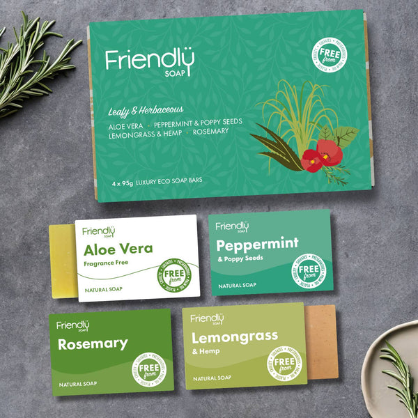 Friendly Soap - Vegan Soap Gift Selection 4 Pack - Leafy & Herbaceous