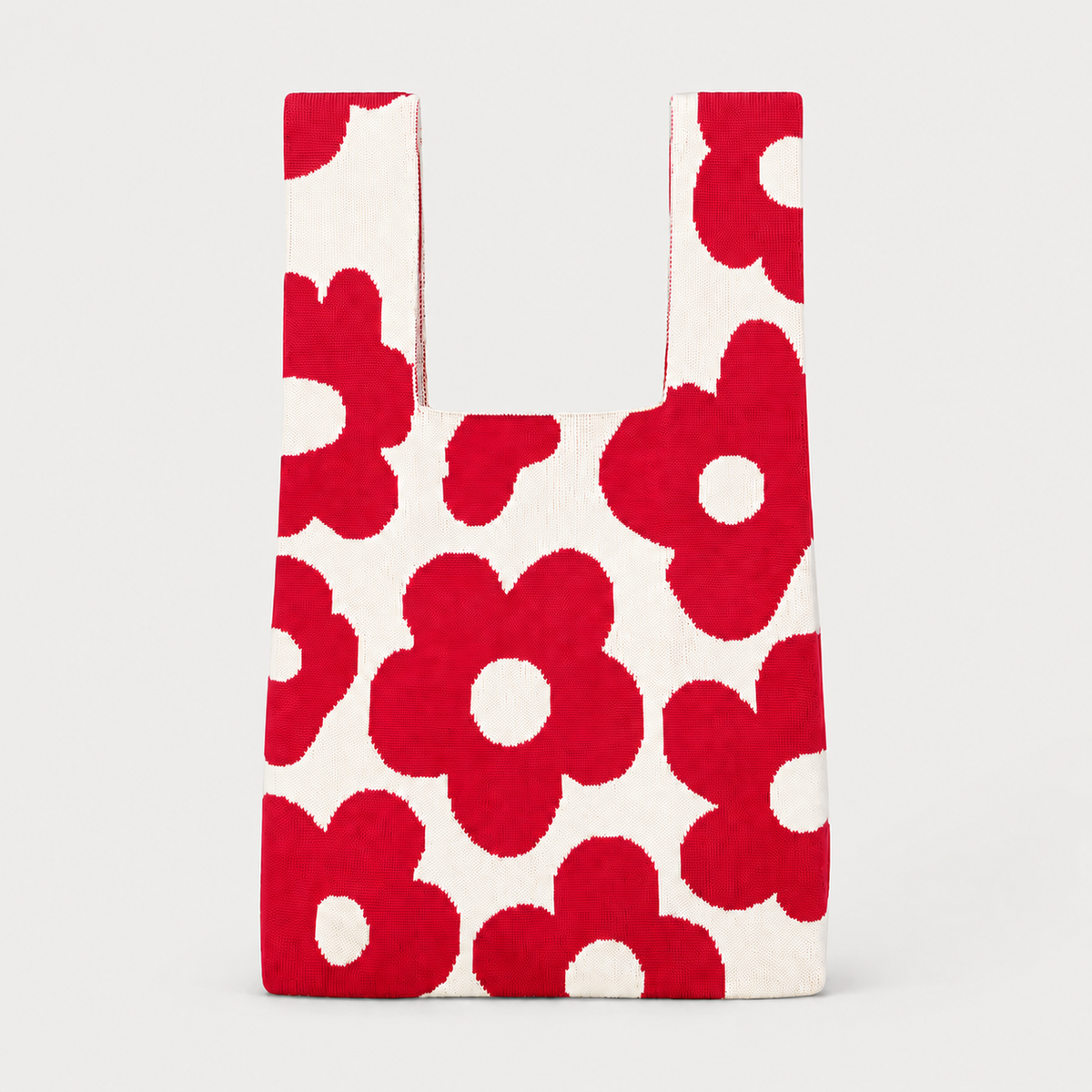 TOKEII KNIT STUDIO - Retro Petal Floral Knitted Reusable Market Bag-Tote bag
