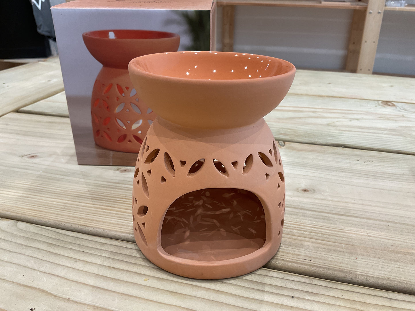 Geometric terracotta oil burner by Lana Lotus Craft - handcrafted home fragrance accessory