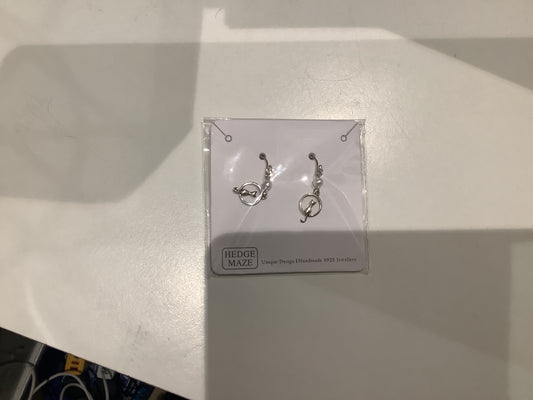 Cat standing in Circle Silver 925 Fresh Water Pearl Earrings