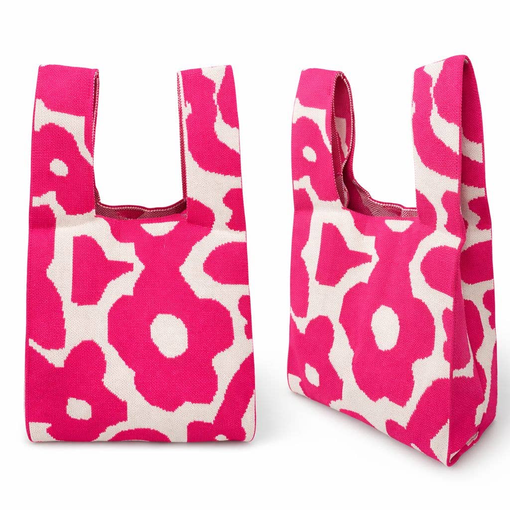 TOKEII KNIT STUDIO - Retro Petal Floral Knitted Reusable Market Bag-Tote bag