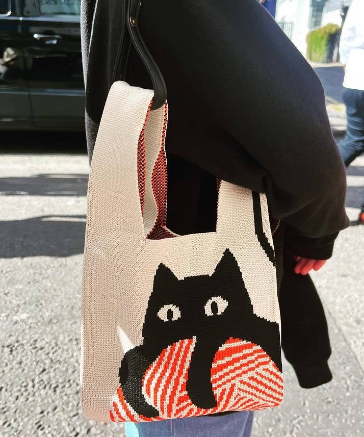 TOKEII KNIT STUDIO - Cat Knitted Reusable Market Bag-Tote Bag-Giftable