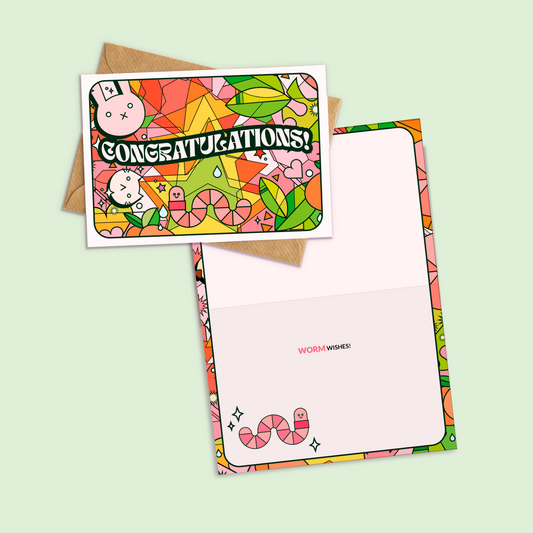 Congratulations! Spring congratulations card. Iinside: Worm wishes!