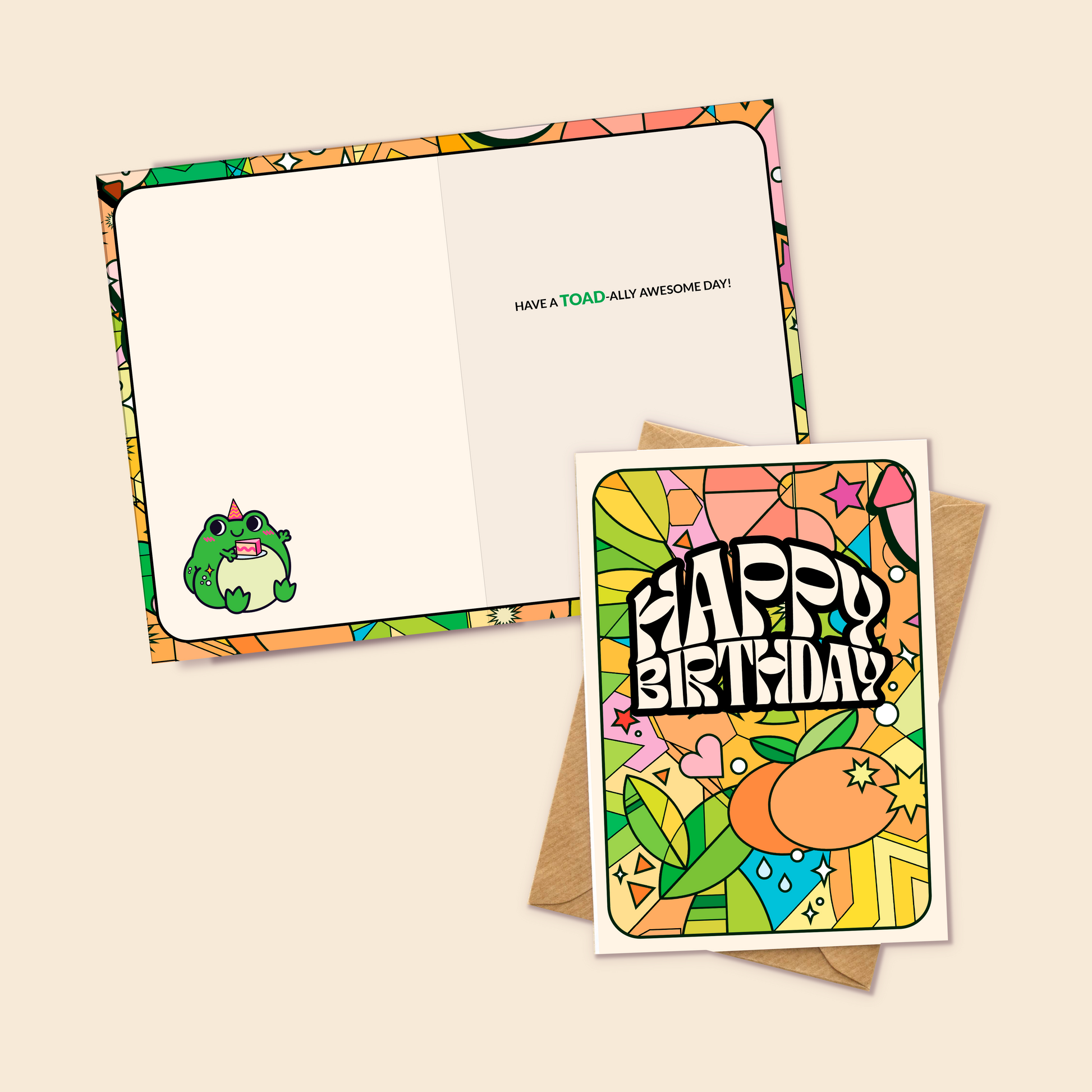 Happy birthday summer card. Inside: Have a toad-ally awesome day!