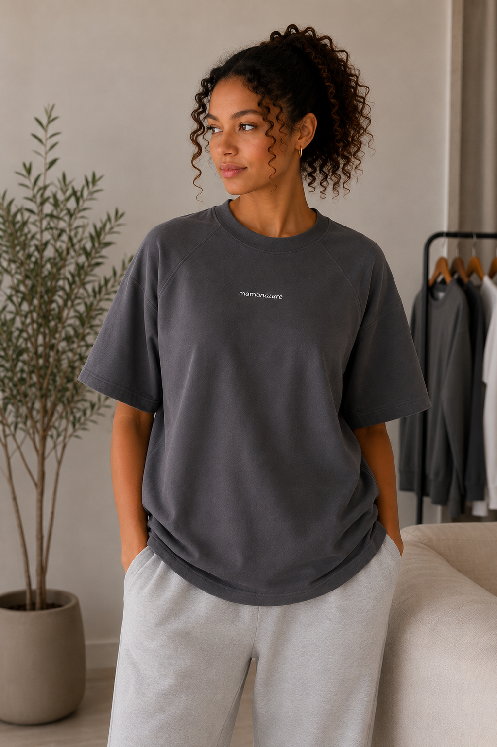 The Oversized Feeding Tee | Charcoal