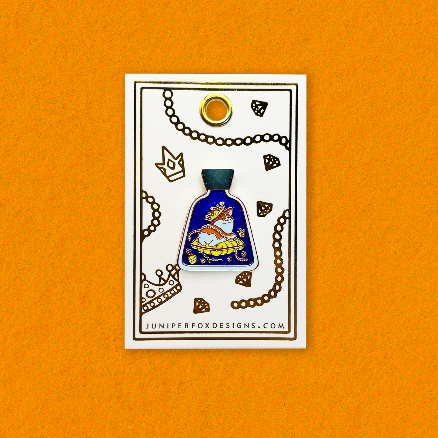 Foxti hard enamel glitter pin on luxury gold foil backing card