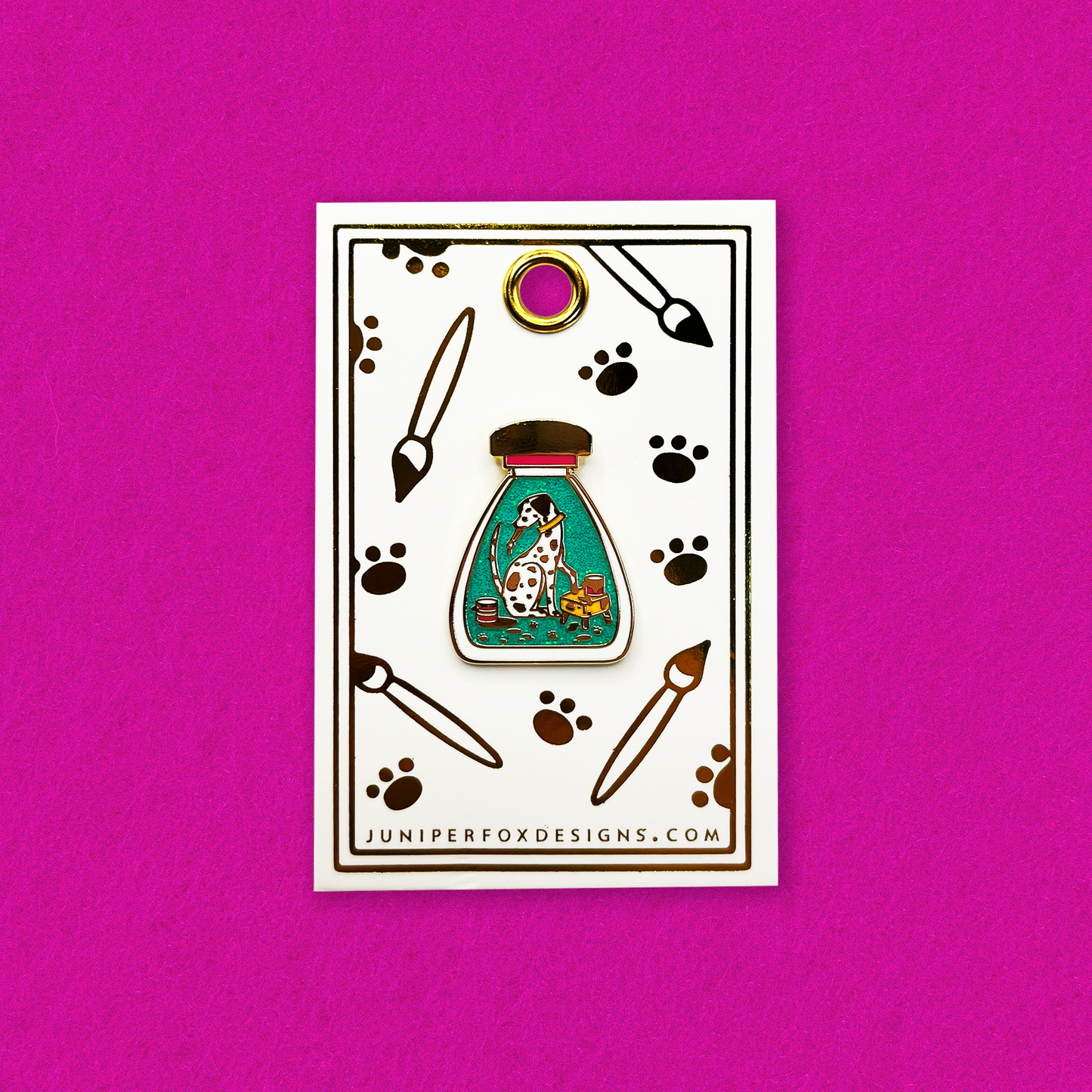 Foxti hard enamel glitter pin on luxury gold foil backing card