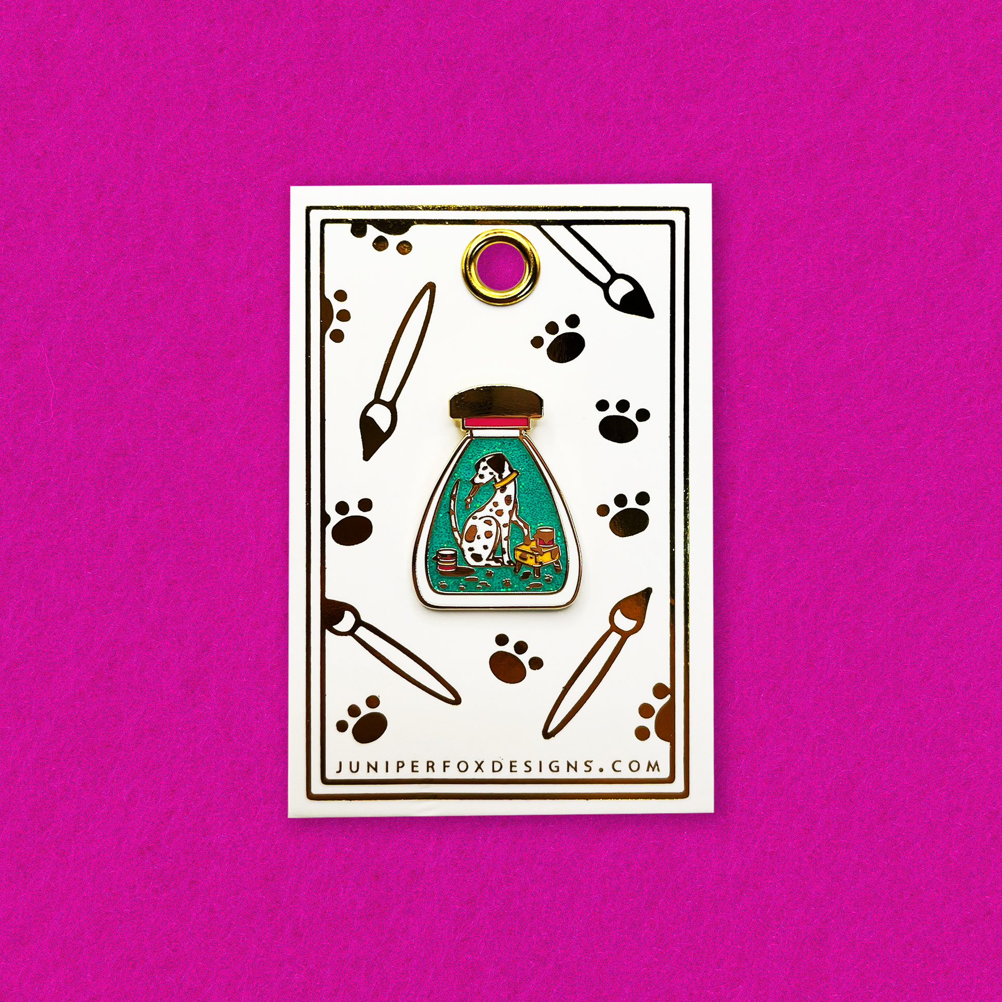 Foxti hard enamel glitter pin on luxury gold foil backing card