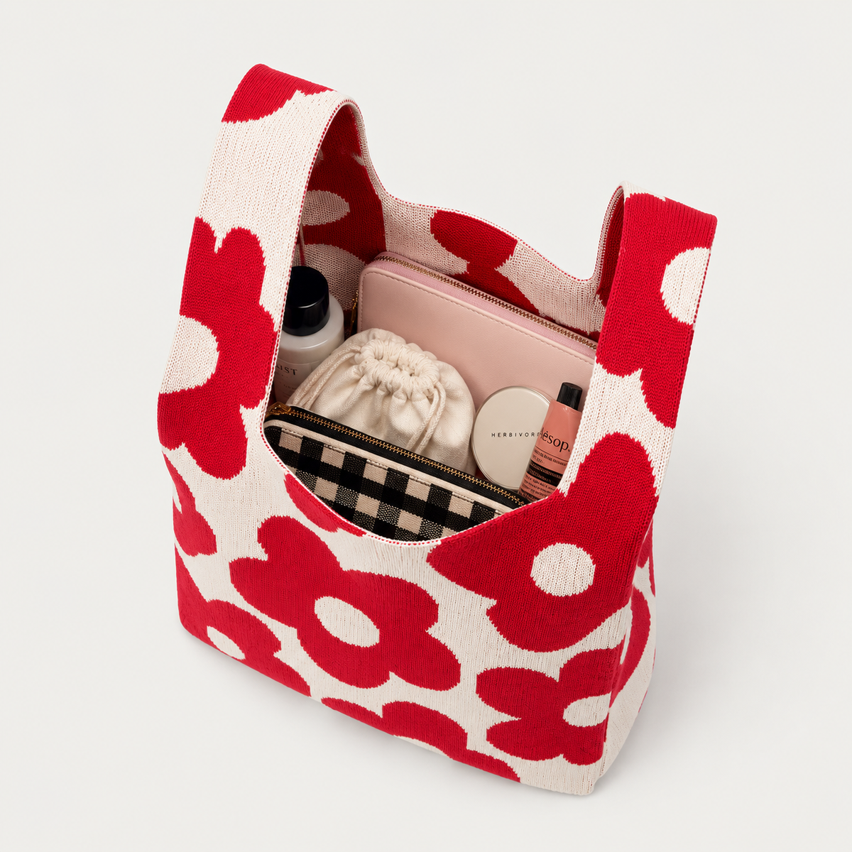 TOKEII KNIT STUDIO - Retro Petal Floral Knitted Reusable Market Bag-Tote bag