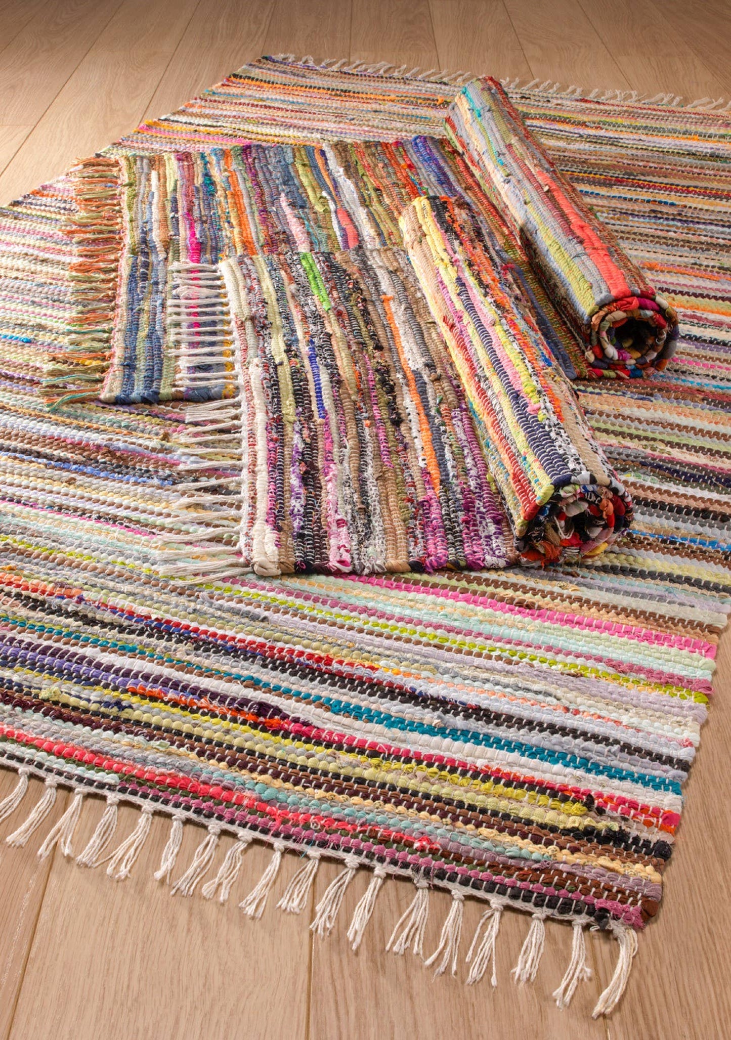 Namaste - Multi Colour Recycled Cotton Rag Rug 75 X 120cm