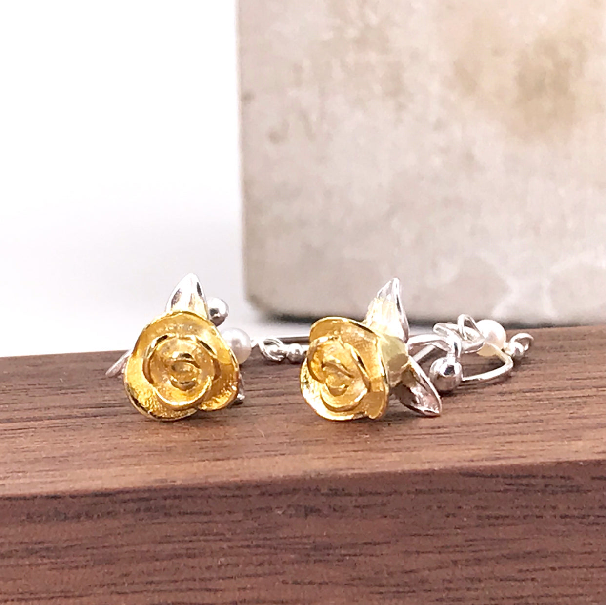 Golden Rose Silver 925 Fresh Water Pearl Earrings