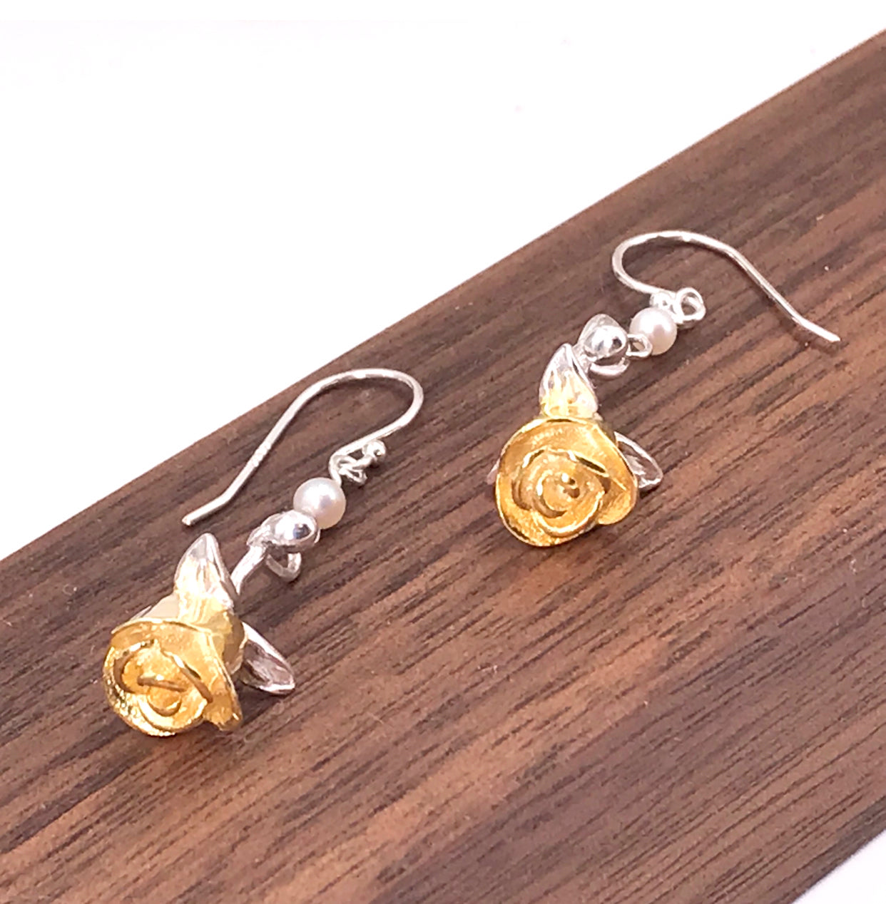 Golden Rose Silver 925 Fresh Water Pearl Earrings