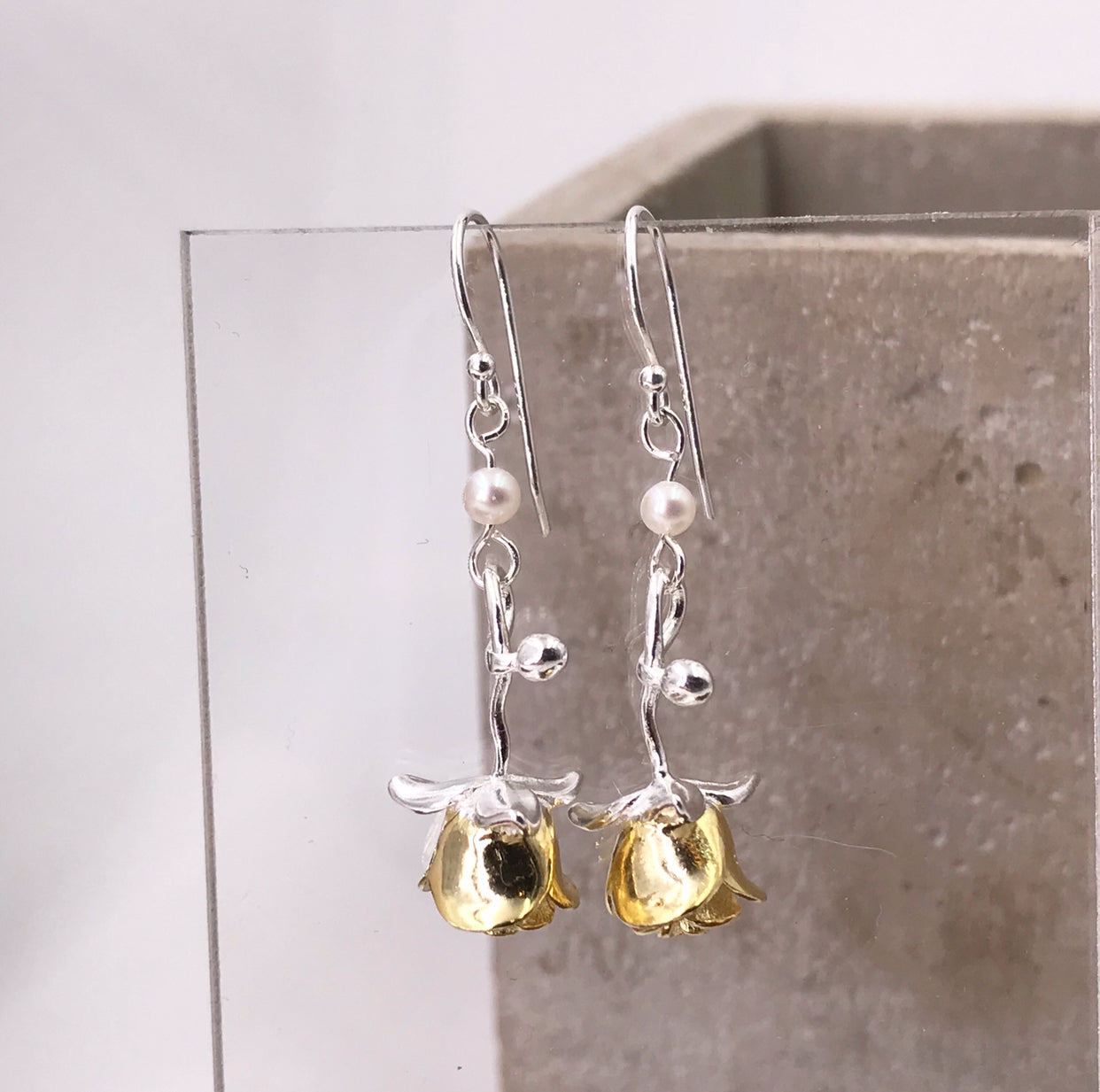 Golden Rose Silver 925 Fresh Water Pearl Earrings