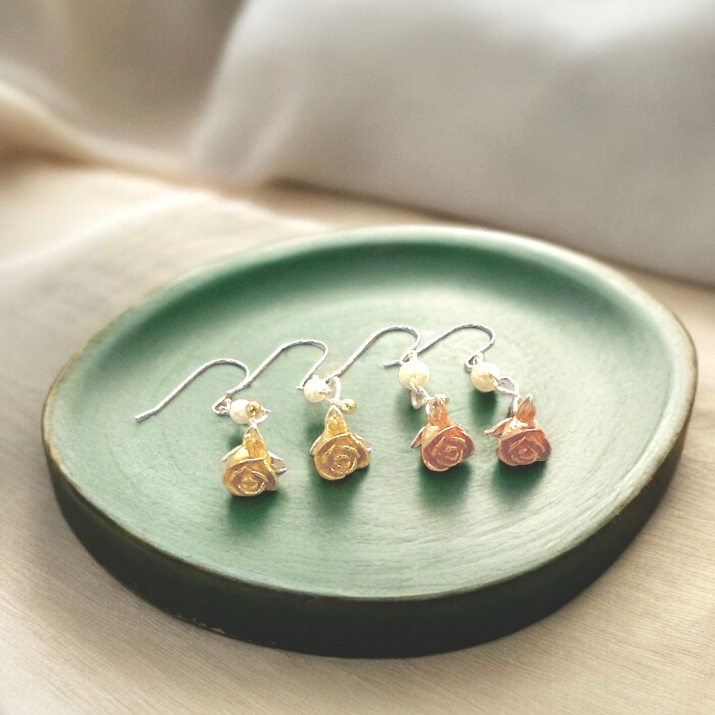 Golden Rose Silver 925 Fresh Water Pearl Earrings