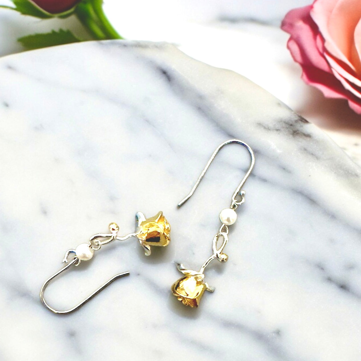 Golden Rose Silver 925 Fresh Water Pearl Earrings