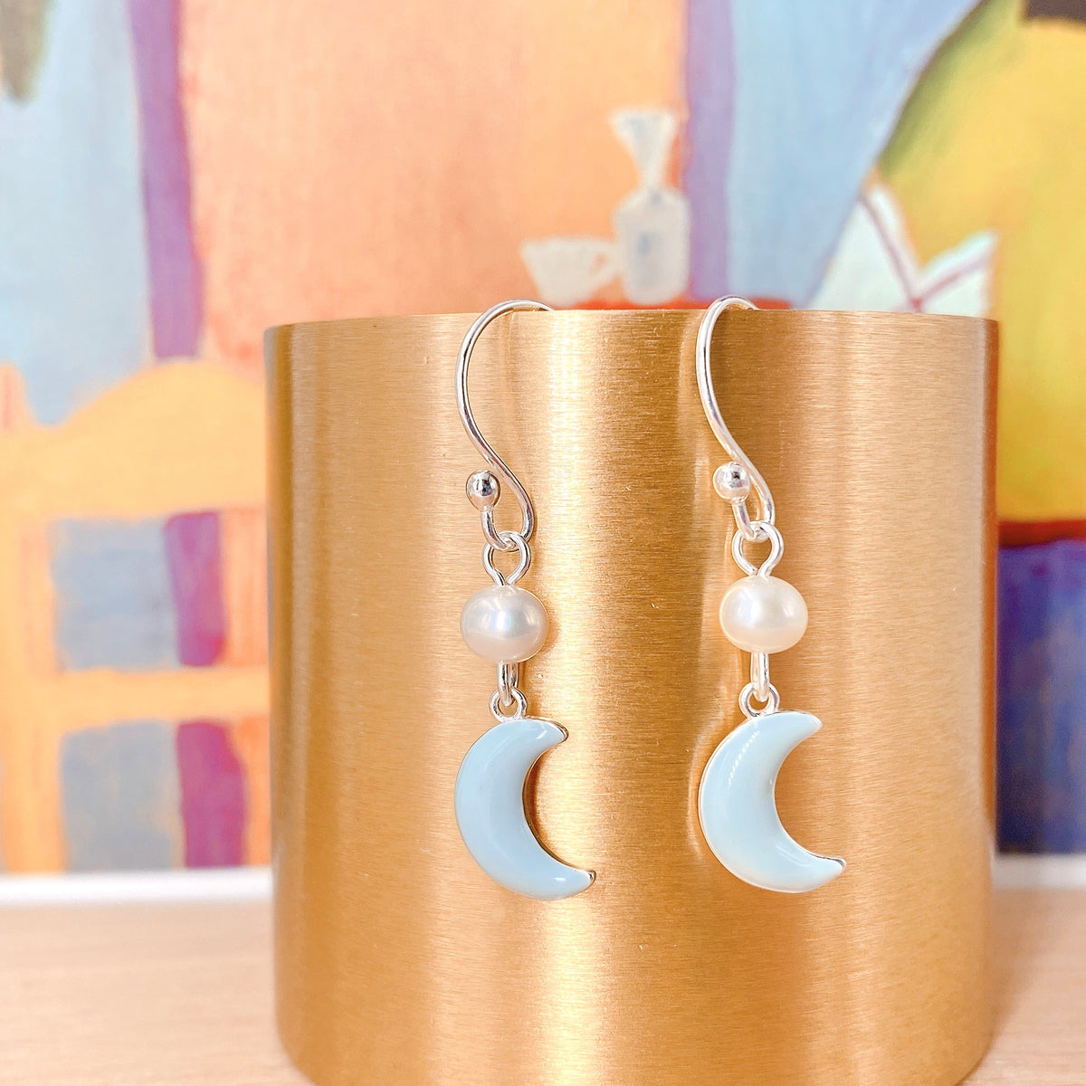 Two Moons Silver 925 & Fresh Water Pearl Earrings