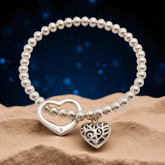 Hollow Heart & Silver Bead Bracelet