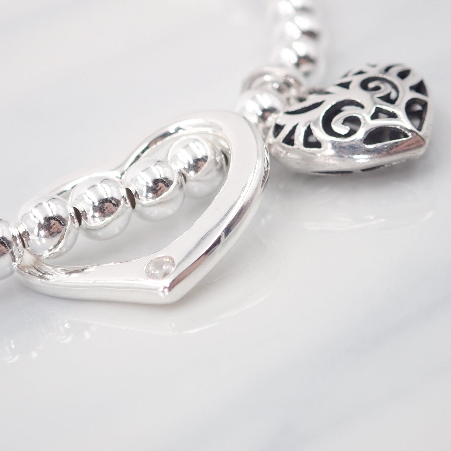 Hollow Heart & Silver Bead Bracelet