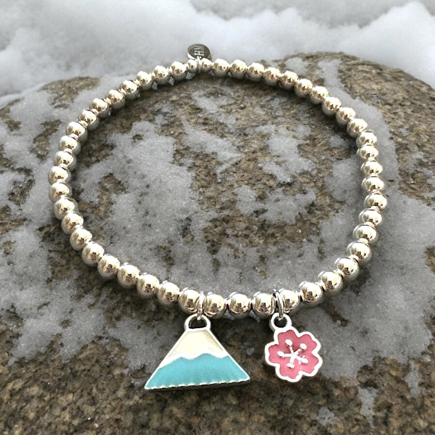Blue Mt. Fuji with Pink Sakura Silver 925 Bracelet